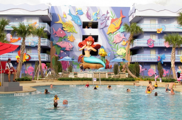 Little Mermaid building and pool area at Art of Animation