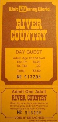 1980 River Country day ticket