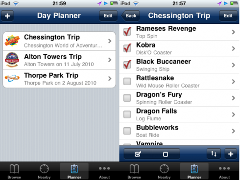 Thrill Seeker trip planner screenshot