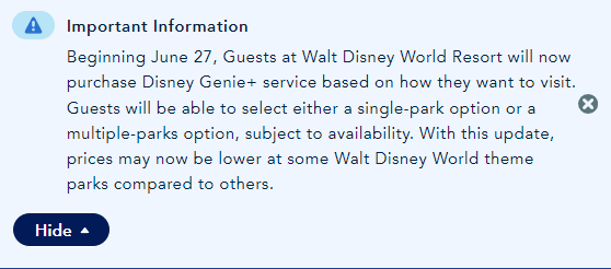 Genie+ update, Disney
