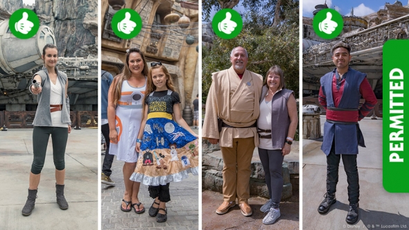 Supposedly approved outfits for Disneyland, including Jedi tunics