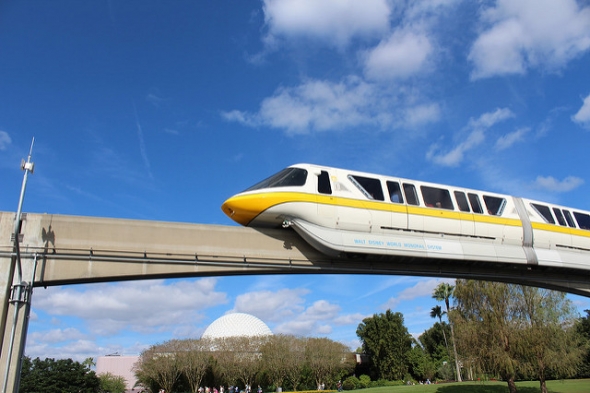 Monorail passing over Epcot