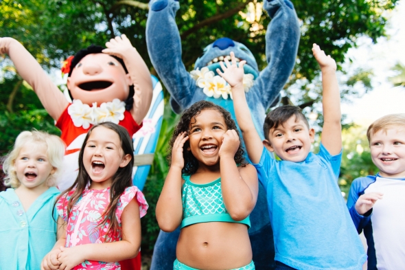 Little kids dancing with Stitch at Typhoon Lagoon