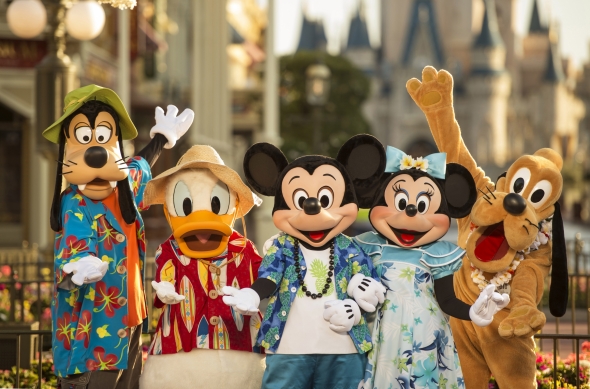Mickey and Friends in tropical shirts