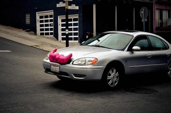Lyft Car with pink mustache