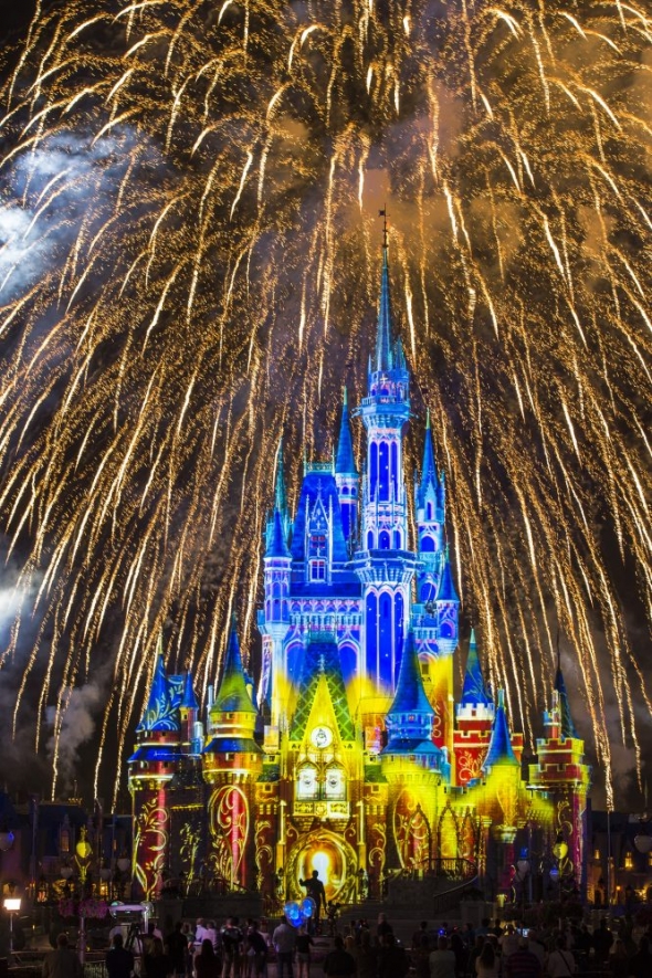 Happily Ever After fireworks around red castle