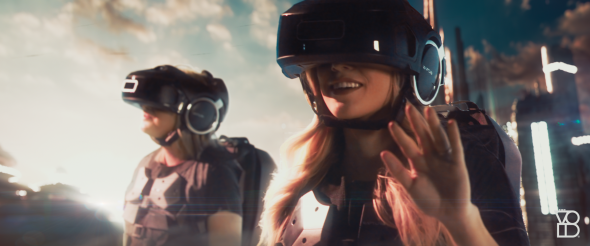 Girls in Virtual Reality World with helmet rigs