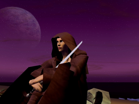 Hooded woman with sword in Star Wars Galaxies