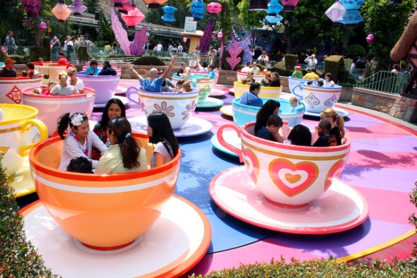Families in tea cups at Mad Tea Party