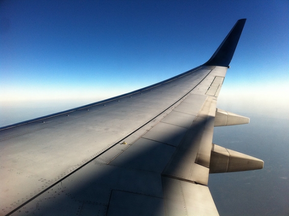 Airplane wing in flight