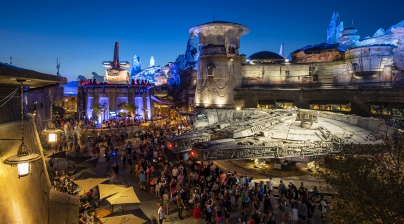 Opening day at Galaxy's Edge around Millennium Falcon