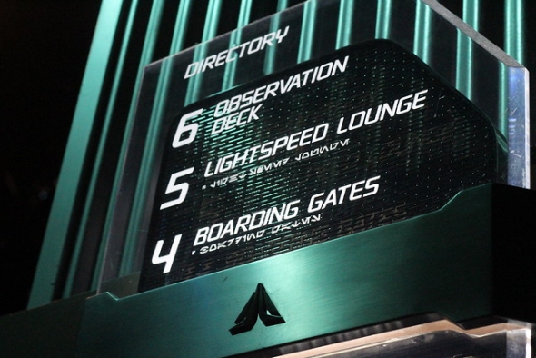 Star Tours Lightspeed and Boarding Gate sign