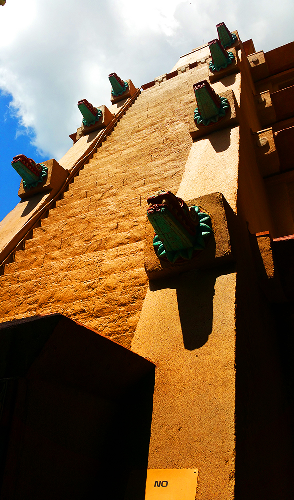 Looking up steps outside of Mexico pavilion temple